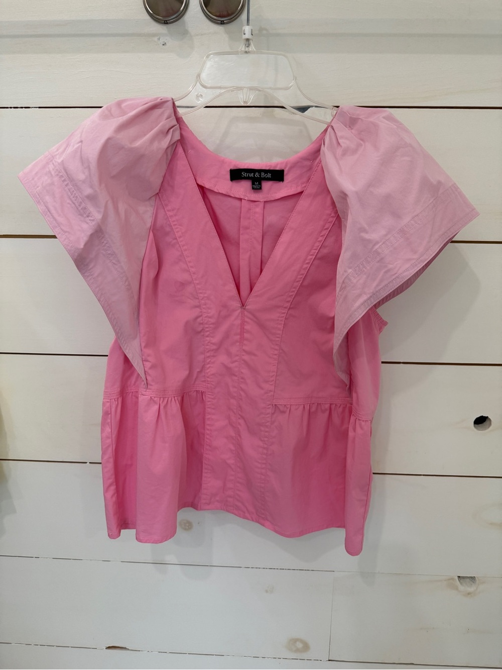 Stuart & Babs Pink V-Neck Flutter Sleeve Peplum Top